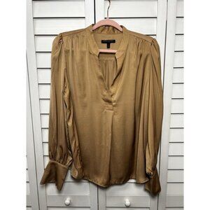 Banana Republic Volume Sleeve Satin Split Neck Blouse Size Large Afternoon Latte